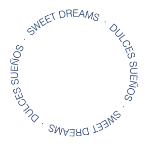 Mensajes "sweet dreams" y "dulces sueños" dibujando un círculo en azul marino