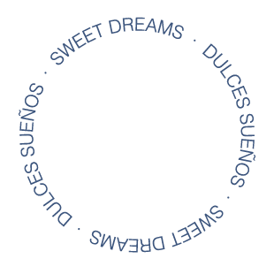 Mensajes "sweet dreams" y "dulces sueños" dibujando un círculo en azul marino